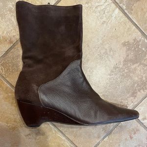 Messina Brown faux Suade and leather low heeled booties